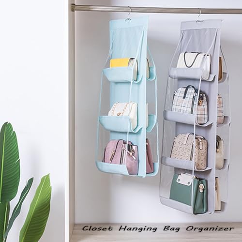 AARAINBOW 1 Pack Hanging Handbag Purse Organizer, Bags Organizor for Purse 8 Pockets Wardrobe Closet Space Saving Handbag Storage, 44.5L x 13.5W (B-Light Gray) - color: B-Light Gray