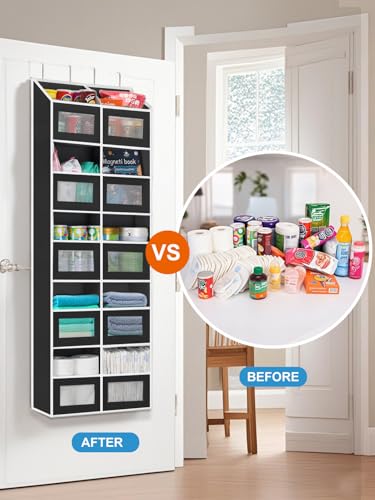 Over the Door Organizer Hanging- 10 Compartments, 80 lbs Load Behind Door Stuffed Animal Storage, Extra Large Toys Storage Organization for Bedroom, Bathroom, Nursery, Shoes, Diaper (black) - color: black