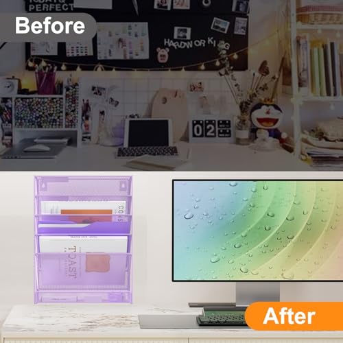 Kuntine.B 6-Tier Wall File Organizer Hanging File Organizer Cubicle Organizer Wall File Holder for Office Home (Purple, 6 Tier) - color: Purple, size: 6 Tier & No Hangers