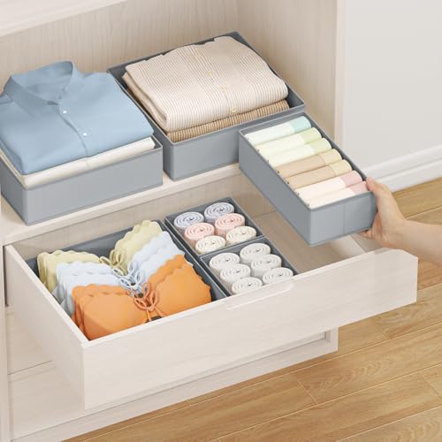 DIMJ Drawer Organizer Clothes Storage - 24 Pack Baby Dresser Organizer for Nursery, Small Fabric Closet Drawer Organizer Bins for Underwears Socks, Foldable Storage Dividers Organization for Bedroom - color: Light Gray, size: 24 Pack