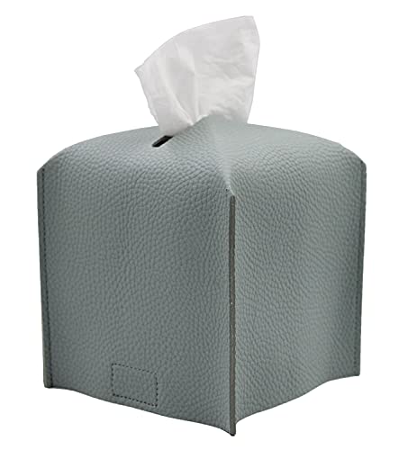 Livelab Tissue Box Cover Holder, Square Modern Decoration PU Leather Facial Tissues Case Roll Paper Dispenser for Bathroom Vanity Countertop, Night Stands, Office Desk Car 5X5X5'' | Water Blue - color: Water Blue