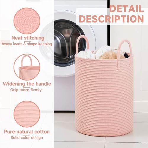 CLHMILY&Z Laundry Hamper Round Storage Rope Basket in Living Room, Bedroom, Laundry Room for Toy, Clothes, Blanket, Pillow (Pink, 60L) - color: Pink, size: 60L