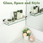 Alise Bathroom Glass Shelf with Stainless Steel Railing, Polished Chrome Small Tempered Glass Floating Wall Shelf Over The Toilet, 16 inch - color: Polished Chrome, size: 16 Inch