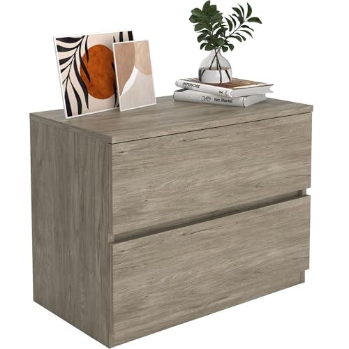 2 Drawer Small Dresser, Low Gray Dressers for Closet, Bedroom Wood Short Nightstands, Bedside Table Storage Cabinet for Home Office, Hallway, Kitchen, Grey Oak - color: Grey Oak, size: 13.4"D x 23.6"W x 18"H (2 Drawers)