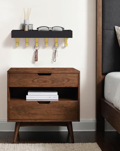 Key Holder Wall Mount Adhesive Magnetic - Hanging Key Hooks with Tray for Wallet House Accessories - Keys Hanger Rack with Shelf for Camper Entryway Door Home Living Room Decor Black Gold - color: Gold Black, size: Medium