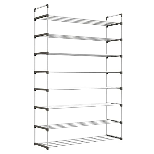 Home-Complete Shoe Rack - 8-Tier Shoe Organizer for Closet, Bathroom, Entryway - Shelf Holds 40 Pairs Sneakers, Heels, Boots (White) - color: White, size: 8-Tier