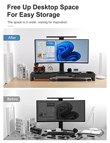 meatanty Dual Monitor Stand Riser with 2 Drawers,4 USB Ports and Charging Pad,Metal Monitor Stand for 2 Monitors Supports Transfer Data and Charging,Desk Organizer for PC,iMac(38.7 inches) - size: Extra-Large, style: Wireless Charger Version
