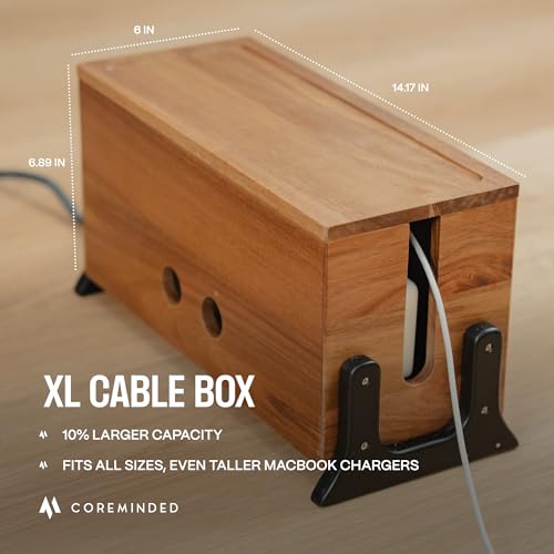 Extra Large Cable Management Box, Wood Cord Hider Box & Organizer for Power Strip, TV Wires & Desk Cable Storage - color: Solid Acacia
