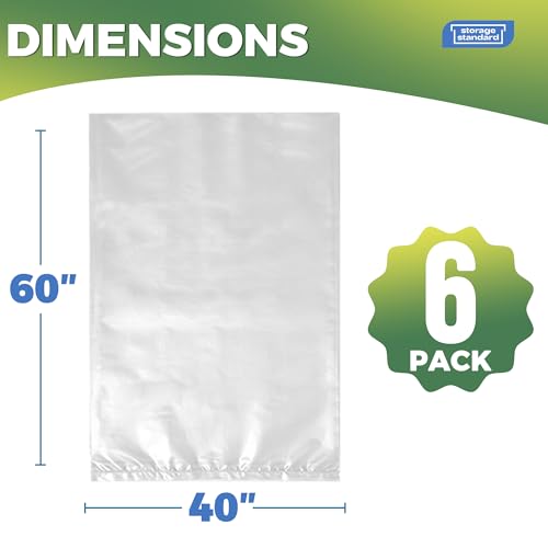 Storage Standard 6-Pack Large Clear Plastic Bags for Storage - Waterproof Extra Large Plastic Bags with Zip Ties, Heavy-Duty Cover for Luggage, Suitcases, Strollers & Travel Gear - 40 x 60 Inches - size: 40'' x 60''