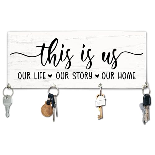 This is Us Wooden Key Holder for Wall - 5"x10" Key Organizer Hanger with 4 Hooks for Home Front Door Hallway Entryway Kitchen - Home Office Decor & Housewarming Gifts Supplies - A05 - color: This Is Us