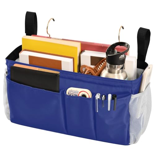 Blue Bedside Caddy Storage Bag Bedside Organizer for Bunk Bed Headboards College Organizer Caddy Hanging Shelf 6 Pockets with Hooks for Book Glasses Phone Holder - color: Royal Blue