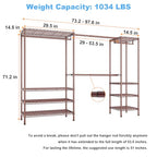 Ulif E11 Heavy-Duty Garment Rack, Metal Freestanding Clothes Rack and Closet Storage Organizer System with 8 Shelves and 4 Hanger Rods, (73.2-97.6)" W x 14.5" D x 71.2" H, Load 1034 LBS, Bronze - color: Bronze
