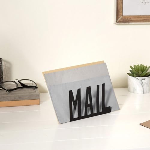 Mail Organizer, Stylish Mail Holder, Iron Letter Holder for Desk with Open Design, Functional Envelope Organizer for Bills, Letters, Papers, 5.91 x 2.17 x 3.74in, Black