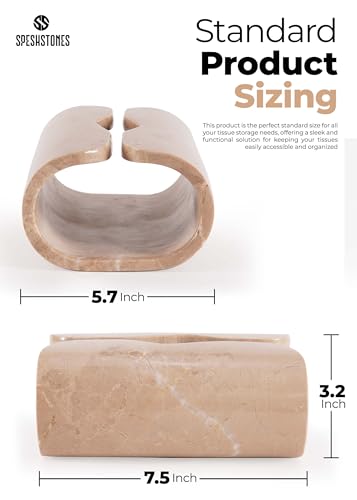 Marble Tissue Box Cover 7.5 Inch Handmade Beige Stone Tissue Box Holder Rectangle for Modern Bathroom Decor & Home Organizer, Facial Tissues Boxes Holder for Bedroom & Living Room - color: Beige