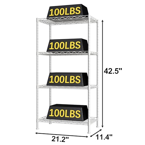 HOMEFORT 4-Shelving Unit, Adjustable Wire Shelving, Metal Wire Shelf Rack Organizer for Kitchen, Pantry, Closet, Bathroom, Laundry, White,21" W x 11" D x 41" H - color: White, size: 21"W x 11"D x 43"H