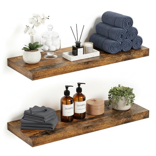 Vivelove Floating Shelves for Wall, 24 inch Wall Shelves for Bathroom Bedroom, Living Room, Kitchen, Office, Rustic Farmhouse Shelf Decor with Invisible Bracket, 24x9x1.6, Set of 2, Rustic Brown - color: Rustic Brown, size: 24”Wx9.1”Dx1.6”H
