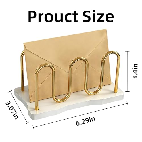 Mail Holder Organizer Countertop, Metal Mail Sorter for Desk, Cutout Mail Storage Bills Organizer Letter Tray Design with Bamboo Base for Home Office (White) - color: White