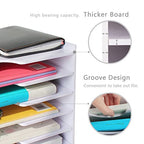 SONGWAY File Organizer for Desk - 7 Tier Wide Document Holder, Letter Mail Tray Storage Rack, A4 Paper Storage Holder, Desktop Organizer for Home Office School, White - size: 7 Tier Wide