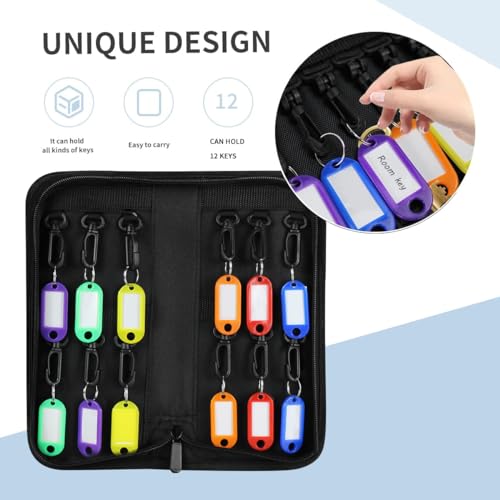 Fireproof and Waterproof Portable Zippered Key Case,12 Key Hooks Key Organizer with Key Tags,Portable Manager Zipper Key Binder for Hotel Executives,Real Estate Sales,Car Service - size: 12 Keys