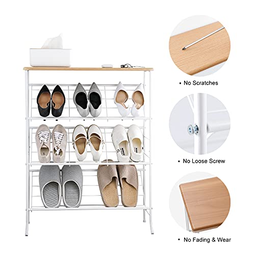 JZM Shoe Rack Storage, Narrow 4 Tier Metal Shoe Storage Shelf, Free Standing Shoe Racks, Space Saving Shoe Rack Organizer for Entryway, Hallway, Bedroom, Living Room(12-16 Pair) - color: White