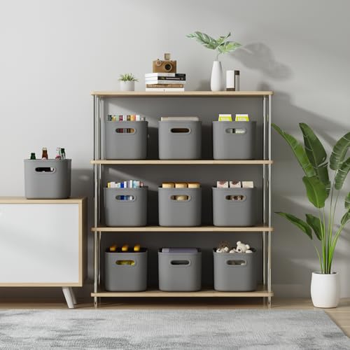 ORGIDOL 6 Pack Grey Storage Bins with Lids Stackable Storage Container for Organizing, Storage Boxes with Handle for Shelves, Cute Organizer Bins for Craft, Snacks, 9.85x6.9x5.7 inch - color: Dark Grey, size: 6 Pack