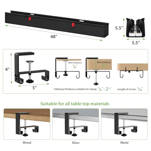 KEEGH Extra Large 48" Under Desk Cable Management Tray - Under Desk Cord Management - Clamp/Screw Mount - Support Upto 70lbs - Fabric Wire Management - Cable Raceways Tray Cord Hiders for Office/Home - color: Black, size: Extra Large (48 Inch)