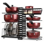 7-Tier Pots and Pans Organizer Under Cabinet - Cooking Pot Lid Organizer for Cabinet with Basket for Utensils, Lid Rack - Adjustable Vertical Holder Cookware Storage, Steel Pot Rack for Kitchen