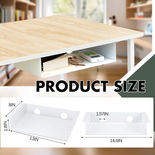 Yaocom 2 Pack 13 Inch Under Desk Hanging Shelf, Carbon Steel Storage Tray with Mute Felt Sheets, Mount Shelves Organizer for Office Home Workstation Gaming Stand Up(13x8x2.8 in/Storage Shelf, White) - color: White, size: 13x8x2.8 In