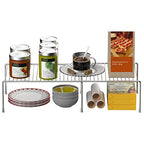 Kitchen Cabinet Expandable Shelf Organizers Set of 4, Adjustable Metal Wire Pantry Storage Shelves, Plate Dish Organizer Rack for Cabinets, Cupboard, Counter, Freezer, Countertop, Chrome
