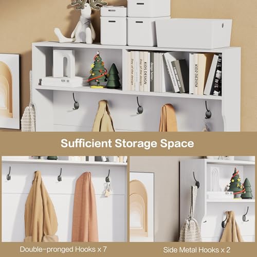 71" Hall Tree with Bench and Shoe Storage, Entryway Hall Tree with 2 Doors and 6 Adjustable Shelves, Cushioned Storage Bench with Coat Rack for Hallway, Living Room, Mudroom - color: White