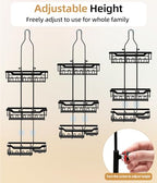 Adjustable Shower Caddy Hanging, Extended Length Organizer Over Shower Head, 3 Tier Long Neck Shower Rack with Soap Holder for Large Storage, Black - color: Black - 3 Tier - Standard