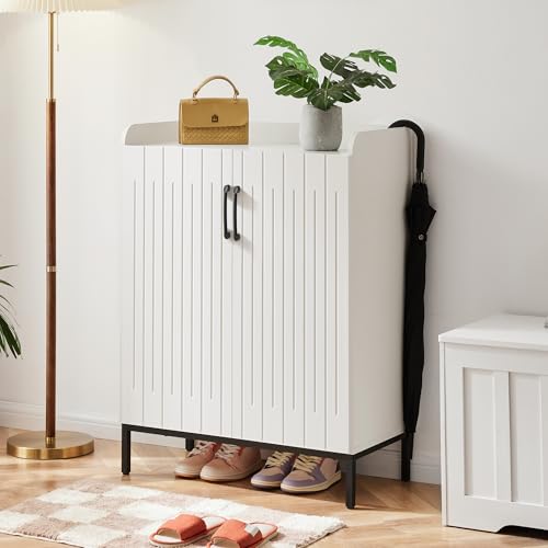 Mericonia Modern Shoe Cabinet with Metal Legs, Farmhouse Large 5-Tier Shoe Storage Cabinet with Doors, Wooden Shoe Organizer for Entryway, Hallway, Closet, Bedroom, Living Room, White | Shoe Storage Cabinet, with Doors, Shoe Organizer, for Entryway, for H