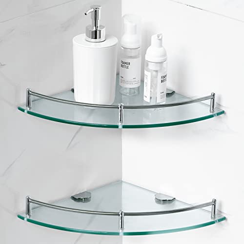 Crowye 2 Pcs Corner Shower Shelf 2-tier Glass Corner Shelf Stainless Steel Wall Mounted Bathroom Organizer for Storing Shower Gel Shampoo Brush, 9.25 Inches (Silver) - color: Silver