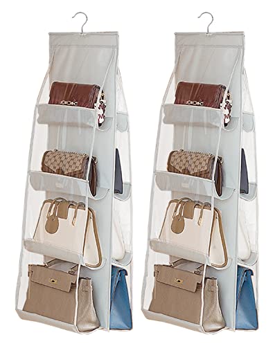AARAINBOW 2 Packs Hanging Handbag Purse Organizer for Closet, 8 Pockets Space Saving Purse Storage Organizers, Wardrobe Bag Organizer Pocketbook Organizer, 45.7 L x 14.1W (2 Light Gray) - color: 2 Light Gray