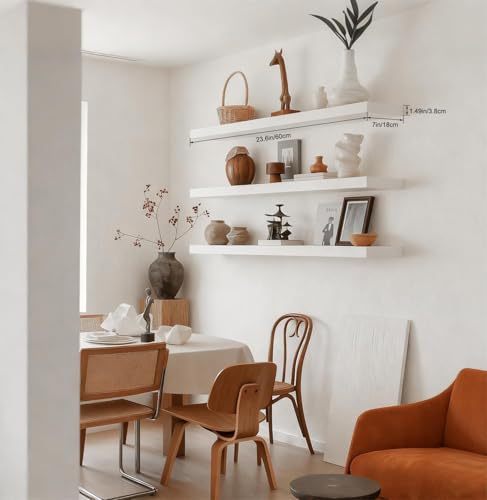 Floating Shelves for Wall, Bathroom Shelves Over Toilet, Wall Shelves & Book Shelf for Room, Hanging Shelf, Modern Wooden Mounted Floating Shelves, 24x7x1.5 in (White, Set of 3) - color: White, size: 24"(set of 3)