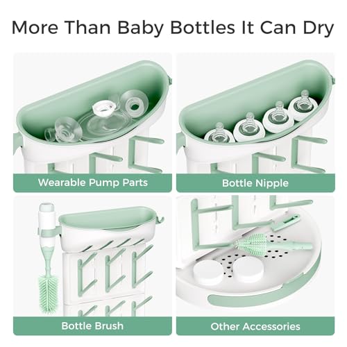 Momcozy Baby Bottle Drying Rack for 18 Bottles, Space Saving Countertop Vertical Rack for Baby Accessories & Pump Parts, Detachable Travel Drying Rack with Brush Holder