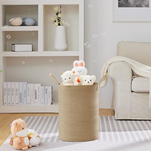 VIPOSCO Large Laundry Hamper, Tall Woven Rope Storage Basket for Blanket, Toys, Dirty Clothes in Living Room, Bathroom, Bedroom - 58L Jute - color: Jute, size: 58L