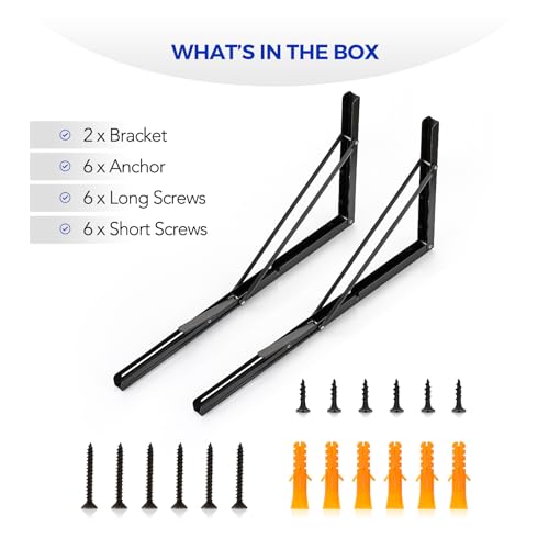 Ravinte 2 Pack 22 Inch Folding Shelf Brackets – Matte Black, Heavy Duty Collapsible Brackets for Tables and Benches – Space-Saving Design - size: 22 Inch