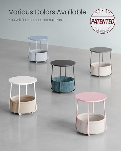 VASAGLE LILEA Collection - Small Round Side End Table, Modern Nightstand with Fabric Basket, Ebony Black and Turquoise Blue ULET223B56 - color: Ebony Black + Turquoise Blue, size: Round + 1 pack