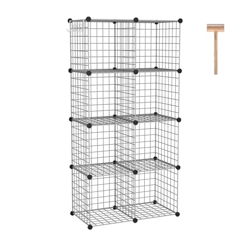 C&AHOME Wire Cube Storage, 8 - Cube Organizer Metal C Grids, Modular Shelves Units, Closet Organizer, Ideal for Home, Office, Living Room, 24.8" L x 12.4" W x 48.4" H, Silver Gray UWCS3008G - color: Silver Gray, size: 8 Cube