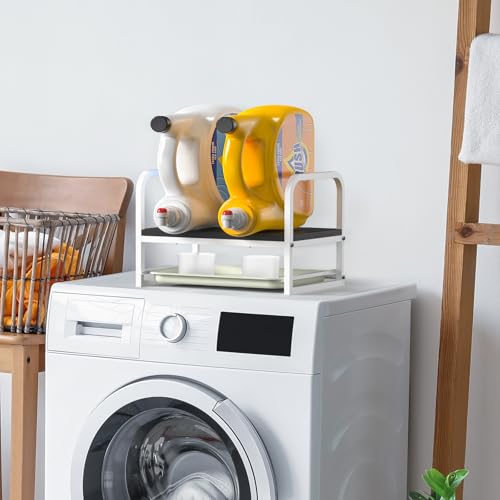 Laundry Detergent Holder Stand, Liquid Detergent Dispenser Shelf Organizer with Cleanable Drip Tray, Liquid Holder Stand Catcher for Laundry Room Organization and Storage (Flat-BlackWhite) - style: Flat-Black Wood