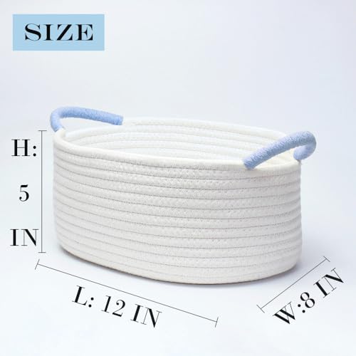 Yimi's Dream Basket for Gifts, Small Cute Shelf Baskets for Babies, Wedding, Birthday, White Rope Baskets with Blue Handle for Home Decor(Oval, 12"x 8"x 5") - color: white with blue handle, size: Oval - 12"x8"x5"