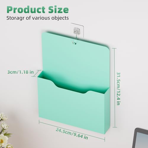 Marbrasse 2 Pack Magnetic File Holder - Paper Holder, Pocket Organizer,Hanging Wall File Organizer Office Supplies Storage, Magazine Mail Case for Notebooks,Planners,Letter (Green) - color: Green Holder-2L