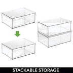 mDesign Plastic Stackable Closet Storage Organizer Bin Containers with Front Pull Drawer for Cabinet, Desk, Shelf, Cupboard, or Dresser Organization - Lumiere Collection - Clear - size: 16 x 12 x 6 (Pack of 1)