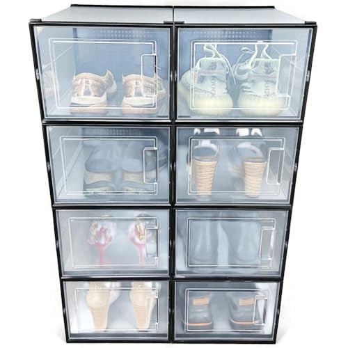 OnDisplay Clik Stackable Interlocking Shoe Box System (Large Clear/Black, Set of 8) - color: Large Clear/Black, size: Set of 8