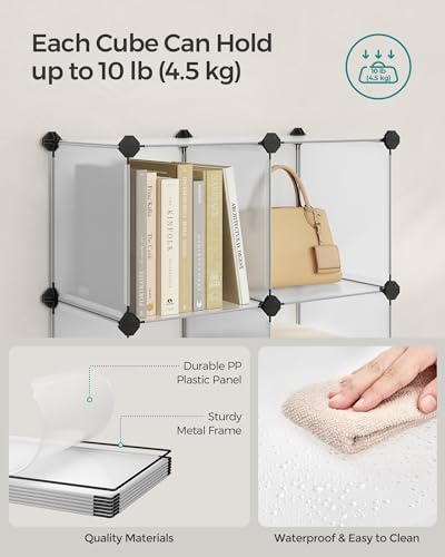 SONGMICS Cube Storage Organizer, Set of 16 Plastic Cubes, Closet Storage Shelves, DIY Plastic Closet Cabinet, Modular Bookcase, Shelving with Doors for Bedroom, Living Room, White ULPC44BSV1 - color: White, size: 16 Cubes, style: with doors