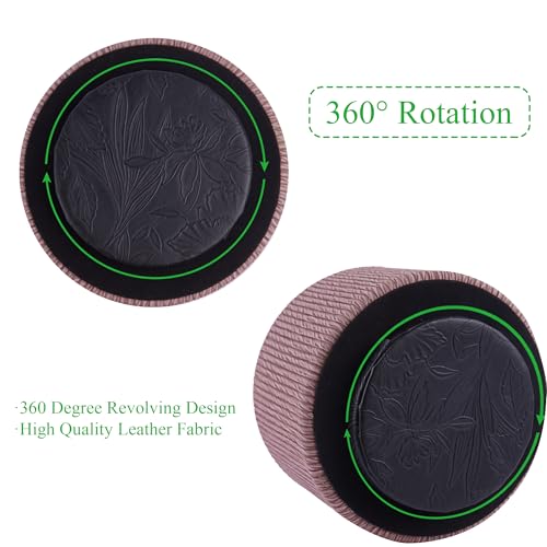 Round Leather Art Supply Organizer,Remote Control Holder,360 Degree Spinning,Multi-Functional Pencil Holder,4 Compartments Desktop Stationary Organizer(1-Wood Brown) - color: 1-Wood Brown