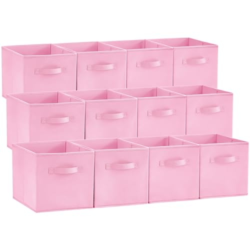 Lifewit Storage Cubes, Foldable Decorative Fabric Storage Baskets for Organizing Home Organizers with Handles for Shelves, Closet, 11 Inch Bins, 18L Pink, 12 Packs - color: Pink, size: 12pcs-11INCH