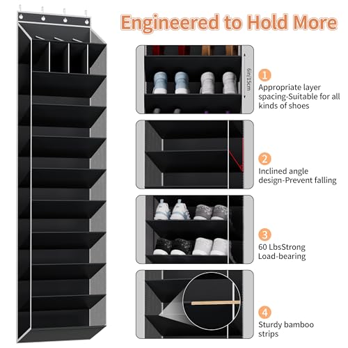 KYEVIS 10-Tier Large Size Over the Door Shoe Organizer, 20 Pairs Hanging Shoe Rack for Closet with Deep Pockets, Space-Saving Storage for Sneakers, Boots Heels (Black) - color: Black