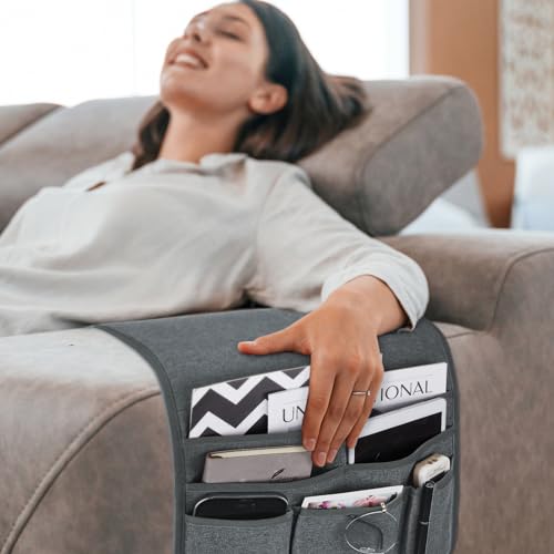 Teniux Remote Control Holder Armchair Caddy for Recliner Couch, Non-Slip Armrest Organizer with 5 Pockets for Magazine, Tablet, Phone, iPad (Grey) - color: Color C- Grey